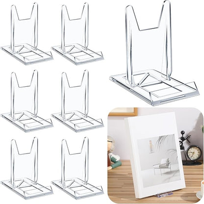 6 Pack Acrylic Book Stand for Display Adjustable Clear Display Holder Easel Collector Stand for Home Office Back to School Comic Album CD Magazine Postcard Artworks (4.2 x 4.3 x 2.35 Inch)