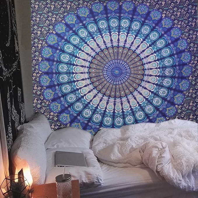 raajsee Blue Turquoise Tapestry- Best Mandala Wall Hanging- Bedding Tapestry For Bedroom Aesthetic-Size QUEEN 210 X 220 CMS