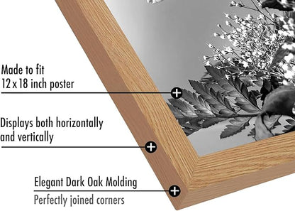 Americanflat 12x18 Poster Frame with Polished Plexiglass - Wide Picture Frames Made of Engineered Wood for Vertical or Horizontal Wall Display - Epic Collection - Dark Oak
