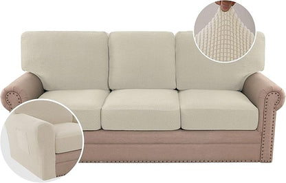 H.VERSAILTEX Multi-Pieces Sofa Covers Stretch Couch Covers Form Fitted Seats and Back Cushions Covers (3 Seat Covers Plus 3 Back Cusion Covers, Bonus 2 Armrest Covers), Island Fossi