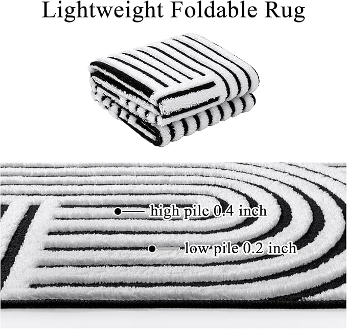 SHACOS Soft Cozy Fluffy Arch Pattern High Low Pile Runner Rugs 2'x6' Non Slip Washable Rug Runners Modern Geometric Arc Carpet for Bedroom Bathroom Hallway, Black White