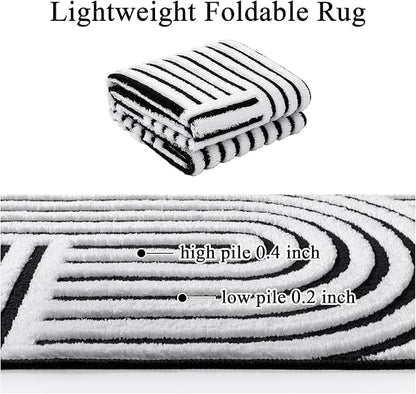 SHACOS Soft Cozy Fluffy Arch Pattern High Low Pile Area Rugs 6'x9' Large Non Slip Washable Modern Geometric Rug Scandinavian Minimalist Carpet for Living Room Bedroom Dining Room, Black White