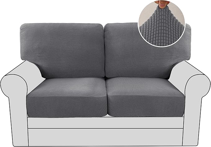 H.VERSAILTEX Multi-Pieces Loveseat Covers for 2 Cushion Couch High Stretch Couch Cushion Covers Jacquard Textured Twill Fabric(2 Seat Covers Plus 2 Back Cushion Covers, Grey)