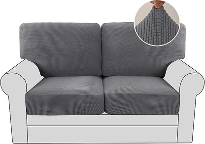 H.VERSAILTEX Multi-Pieces Loveseat Covers for 2 Cushion Couch High Stretch Couch Cushion Covers Jacquard Textured Twill Fabric(2 Seat Covers Plus 2 Back Cushion Covers, Grey)