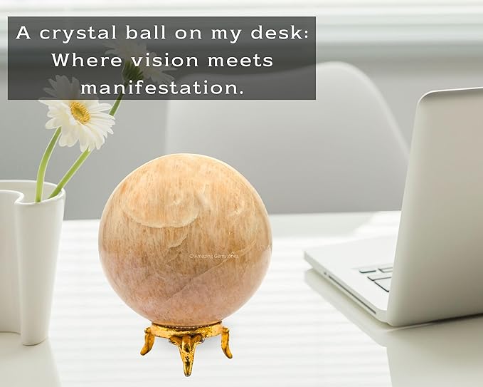 Amazing Gemstone Cream Moonstone Crystal Ball with Stand - 3 Inches Large Crystal Sphere Meditation Balls for Witchcraft and Decorative Balls