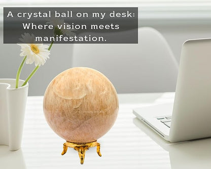 Amazing Gemstone Cream Moonstone Crystal Ball with Stand - 3 Inches Large Crystal Sphere Meditation Balls for Witchcraft and Decorative Balls