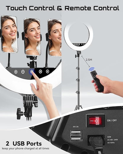 18 Inch Professional LED Ring Light with 70-inch Tripod, CRI≥95, 3000K-6000K Adjustable Brightness & Color Temperature, Phone Holder for Live Streaming, YouTube, TikTok, Makeup, Photography