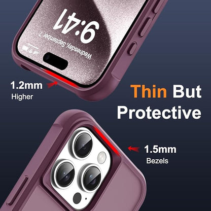 Compatible with iPhone 15 Pro Max Case with Invisible Magnetic O-Ring Stand Military-Grade Translucent Case for iPhone 15 ProMax 6.7" [Compatible with Mag-Safe][Great Grip Feeling], Wine Red