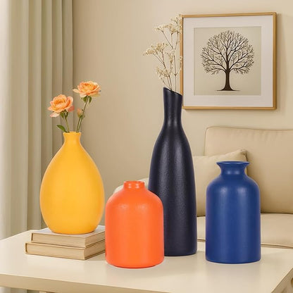 Ceramic Bud Vases Set of 4, Minimalism Style Vases for Rustic Home Decor, Black Yellow Orange Blue Vase, Multi-Color Ceramic Decorative Vases for Modern Home Decor, Floral Arrangements, Centerpieces