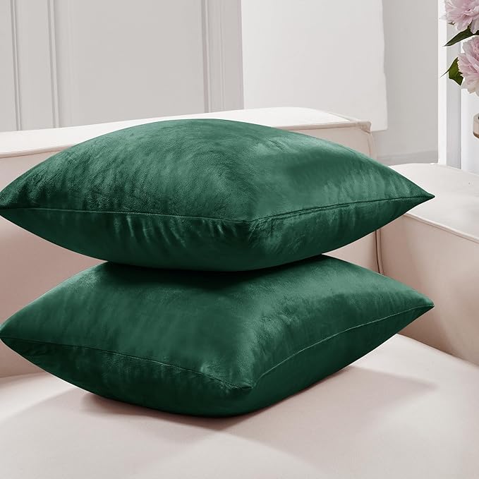 Deconovo Velvet Throw Pillow Covers 16x16 Inch, Decorative Soft Couch Pillow Covers for Home Decor Sofa Car Living Room Bedroom, Set of 2, Emerald Green
