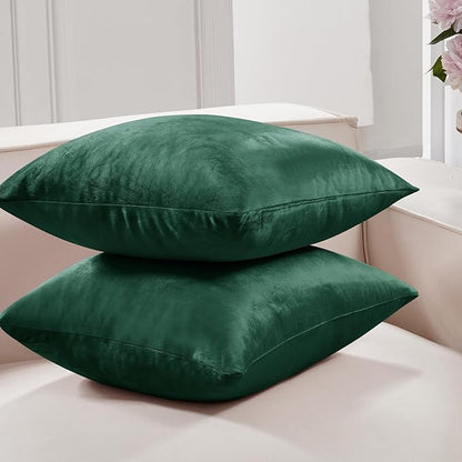 Deconovo Velvet Throw Pillow Covers 16x16 Inch, Decorative Soft Couch Pillow Covers for Home Decor Sofa Car Living Room Bedroom, Set of 2, Emerald Green