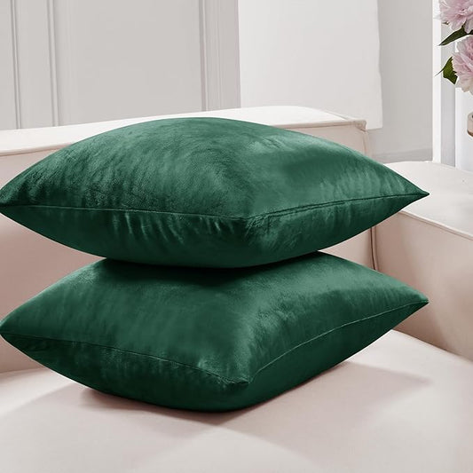 Deconovo Velvet Throw Pillow Covers 16x16 Inch, Decorative Soft Couch Pillow Covers for Home Decor Sofa Car Living Room Bedroom, Set of 2, Emerald Green