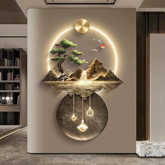 3D Decor, 3D Painting with Light, Wall Sculptures Hanging Art with LED Light, Chinese Wall Hanging Paintings for Home (#4)