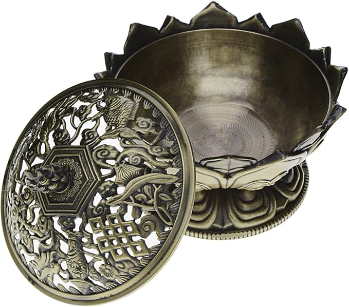 Saim Vintage Lotus Incense Burner Holder,Chinese Buddha Alloy Metal Incense Burner Incense Holder Handmade Censer Bowl Buddhist Decor, Home Decoration-Large-Bronze