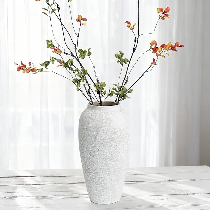 Large Ceramic Rustic Vase, 13" Minimalist Decorative Farmhouse Tall Vase for Home Decor, Living Room, Shelf Decor, Enterway, Wedding, Table Decoration