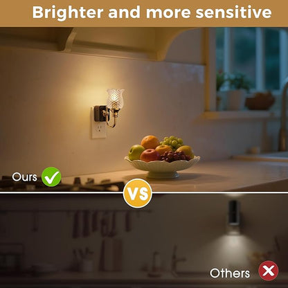 L LOHAS LED Night Lights Plug into Wall, 2 Pack 3000K Soft White LED Floral Night Lights with Auto Sensor, 0-100lm Adjustable Brightness, for Hallway Bedroom Stairway