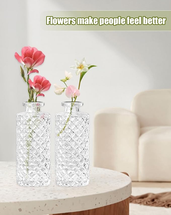 Bud Vases,6 Pcs Glass Vase Small Amber Bud Vases for Centerpieces, Vintage Vase for Centerpieces, Rustic Wedding, Home, Table Decor (Clear)