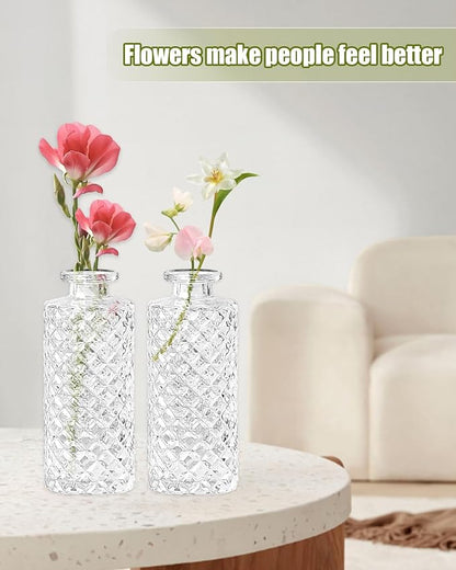 Bud Vases,6 Pcs Glass Vase Small Amber Bud Vases for Centerpieces, Vintage Vase for Centerpieces, Rustic Wedding, Home, Table Decor (Clear)