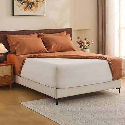 MEISHANG 100% French Pure Linen Sheets King Size - Extra Deep Pocket Sheet Set, Soft Durable Flax Linen, Anti-Tear Breathable & Oeko-Tex Certified 18-24 Deep Pocket,All Season(Brown)