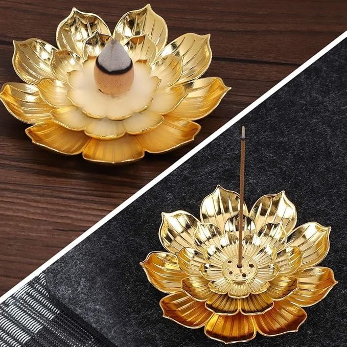 Incense Holder with Incense Stick Tray,Multi-Functional Incense Burner and Stick Holder Combo,Detachable Ash Catcher (Golden)