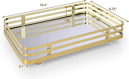 SunnyPoint Classic Decorative Vanity Perfume Dresser Jewelry Organizer Makeup Mirror Tray (Polished Gold)