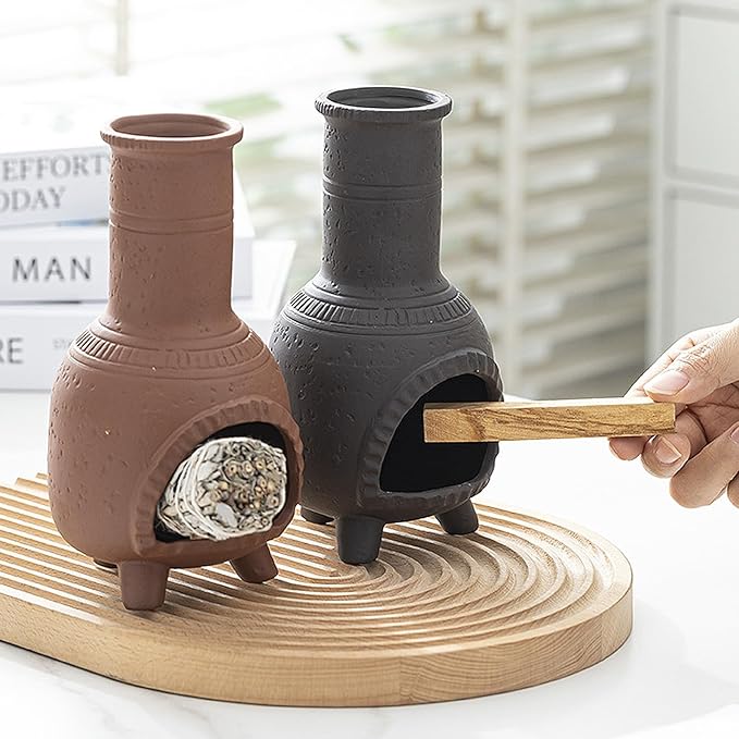 Ceramic Chimney Incense Burner Palo Santo Sticks Holder Sage Burner Holder Incense Cones for Yoga Studio Living Room Home Decor,Black