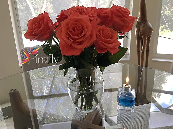 Firefly Fuels Refillable Glass Liquid Candle. Vintage-Look Aura Petite 2.75-oz Reusable Oil Candle for Restaurant Ambience, Indoor Lighting, and Outdoor Events. Use with Liquid Paraffin or Lamp Oil