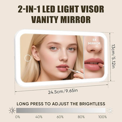 LED Car Sun Visor Vanity Mirror, 3 Light Modes & 5x Magnification Small Glass, Car Accessories Essentials for Women, Rechargeable Dimmable Touch Control Travel Makeup Mirror for Truck SUV（White）