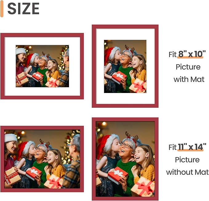 upsimples 11x14 Picture Frame Set of 5, Display Pictures 8x10 with Mat or 11x14 Without, Wall Gallery Photo Frames, Red