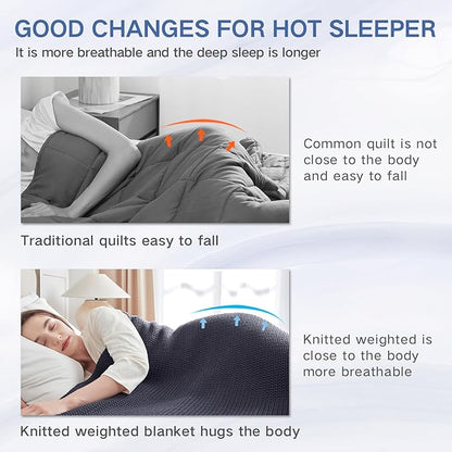 Guohaoi Knitted Weighted Blanket for Adults (Dark Grey 60"x80" 15lbs) No Beads Cooling Throw Blanket for Hot Sleepers, Home Decor Breathable Chunky Knit Heavy Blanket Use on Queen/King Size Bed
