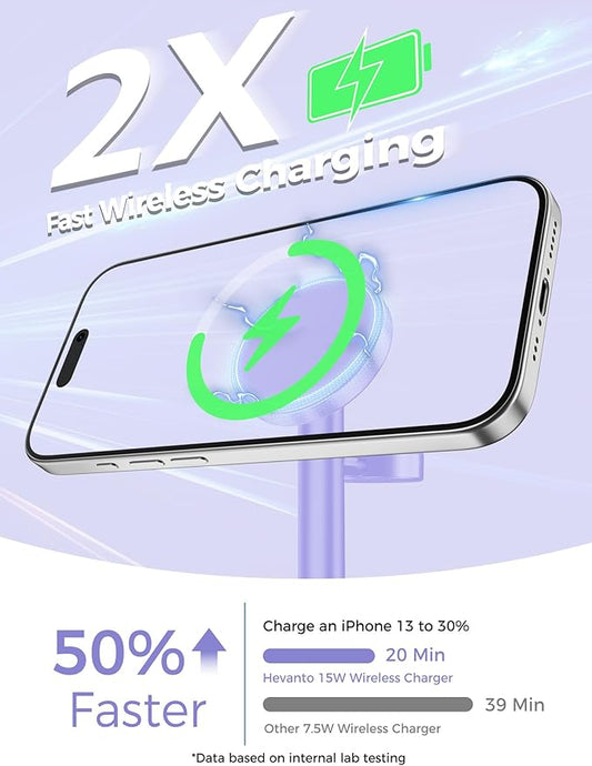 2025 3 in 1 Wireless Charging Station for Apple MagSafe Charger, 15W Fast Magnetic Mag-Safe Charger Stand for iPhone 17 16 15 14 13 12 Apple Watch AirPods Compatible with MagSafe, Purple