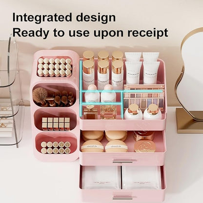 Makeup Organizer with Drawers,Large Capacity Countertop Organizer for Vanity,Bathroom and Bedroom Desk Cosmetics Organizer,Easy To Storage Skincare,Brushes,Lotions,Lipstick (All Pink)