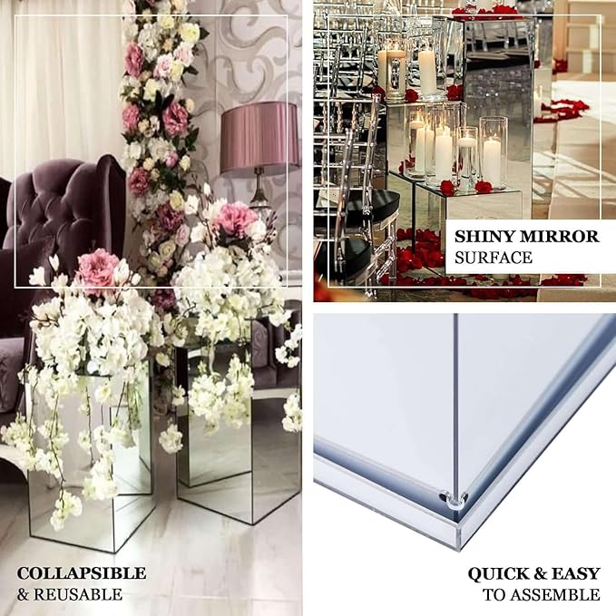 Efavormart 40" Silver Mirror Finish Wedding Decor Ideas - Clear Display Box with Interchangeable Lid and Base - Perfect for Centerpiece Display in Weddings, Baby Showers, Parties