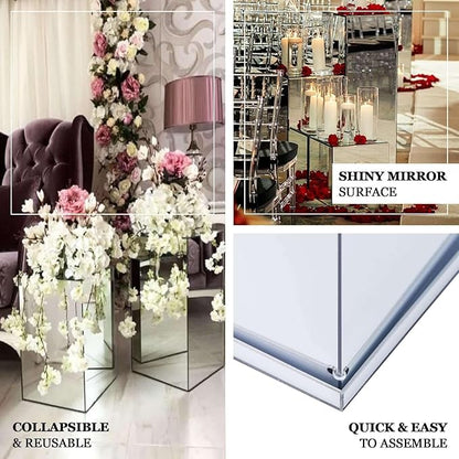 Efavormart 40" Silver Mirror Finish Wedding Decor Ideas - Clear Display Box with Interchangeable Lid and Base - Perfect for Centerpiece Display in Weddings, Baby Showers, Parties