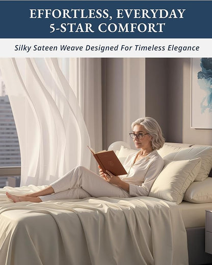 LANE LINEN 100% Egyptian Cotton Full Size Bed Sheets, No Pill Naturally Cooling Sheets Full Size, Soft & Comfy Sateen Weave for Silky Smooth Finish, Available in Variety of Colors - Ivory