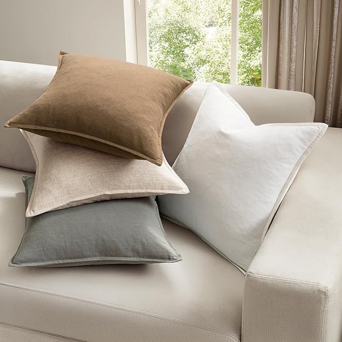 MIULEE Neutral Linen Pillow Covers Pack of 4 Decorative Natural Solid Throw Pillow Covers Soft Accent Boho Farmhouse Couch Pillowcases Modern Spring Home Decors for Living Room Bed Sofa 16x16 Inch