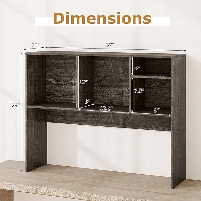 GOFLAME 4 Cubes Desktop Bookshelf, 37” Tabletop Wood Desk Shelf for Computer Monitor, Modern Countertop Desk Display Hutch Storage Organizer Shelf for Home Office, Dorm, Study (Grey)