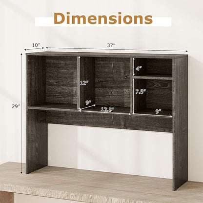 GOFLAME 4 Cubes Desktop Bookshelf, 37” Tabletop Wood Desk Shelf for Computer Monitor, Modern Countertop Desk Display Hutch Storage Organizer Shelf for Home Office, Dorm, Study (Grey)