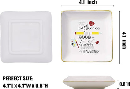 Topthink The influence of A Good Teacher Can Never Be Erased–Teachers Appreciation Week Gifts - Thanksgiving Birthday Christmas Gift for Educator–Ceramic Jewelry Holder Ring Dish Trinket Tray