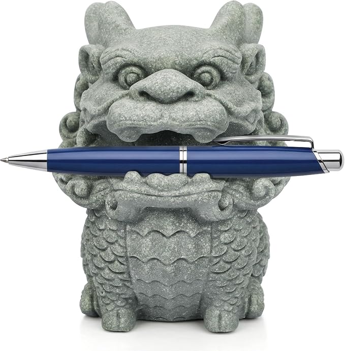 Dragon Pen Holder for Deask, Pen Holder Figure, Chinese Feng Shui Desk Organizer, Animal Figure for Office/Study Display Decoration