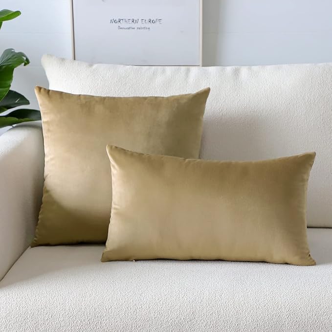 Artscope Luxury Velvet Pillow Covers Super Soft Decorative Square Throw Pillow Covers Case Cushion Covers for Sofa Couch Bedroom Car Decor 20x20 Inch Tan