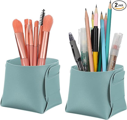 PATIKIL 2Pack Leather Desk Organizer, Leather Pencil Pen Holder Jewelry Valet Tray Hair Accessories Organizer for Bedroom Drawer Office Key Wallet Watch Pen Pencil Glasses, Blue