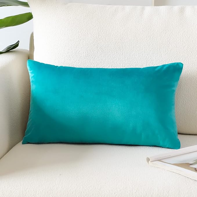 Artscope Luxury Velvet Pillow Covers Super Soft Decorative Square Throw Pillow Covers Case Cushion Covers for Sofa Couch Bedroom Car Decor 12x20 Inch Turquoise