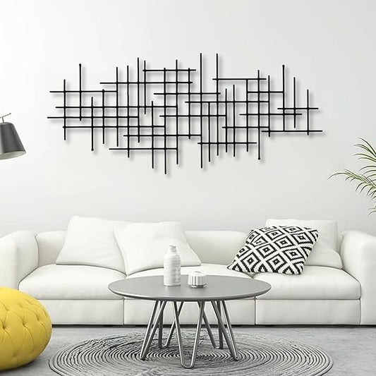 Metal Geometric Line Wall Art, Modern Minimalist Abstract Metal Line Art Wall Decor for Living Room Bedroom Office Kitchen Dining Room (Silver, 53 x 23 in | 135 x 59cm)