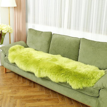 LLB Genuine Sheepskin Area Rug Wool Rug Fur Carpet Fluffy Shaggy Fur Rug for Living Room Kids Bedroom Real Sheepskin Throw Rugs Sofa Mat Chair Seat Covers (Pea Green, 2 x 6 ft Sheepskin)