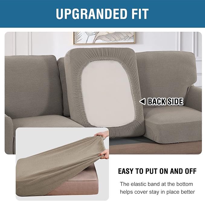H.VERSAILTEX Multi-Pieces Sofa Covers Stretch Couch Covers Form Fitted Seats and Back Cushions Covers (2 Seat Covers Plus 2 Back Cusion Covers, Bonus 2 Armrest Covers), Taupe