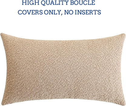 Jeneoo Khaki Decorative Long Lumbar Thick Throw Pillow Covers Fine Textured Boucle Couch Cushion Cases for Sofa Decor, Set of 1, 14 x 36 Inch
