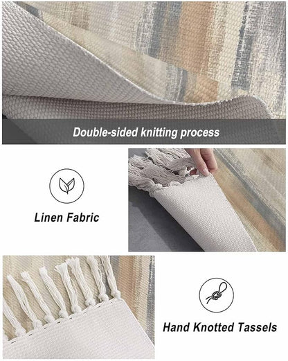 Beige Gray Brown Kitchen Hallway Runner Rug 2X5 Ft Carpet, Washable Woven Abstract Ombre Art Throw Carpet with Tassel, Non-Shedding Vintage Minimalist Gradient Aesthetic Entryway Laundry Rugs