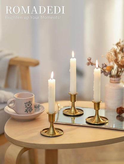 Romadedi Gold Candlestick Candle Holders - Brass Taper Holders Candle Stick for Wedding Table Centerpiece Festive Christmas Mantel Decoration Home Decor, Set of 2