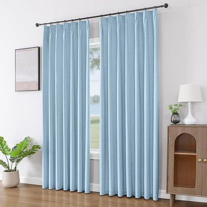 Joydeco Pinch Pleated Linen Curtains for Living Room, 100% Blackout Curtains 84 inches Long 2 Panel Thermal Insulated Pinch Pleat Drapes(Chambray Blue,40'' Wx84'' L)